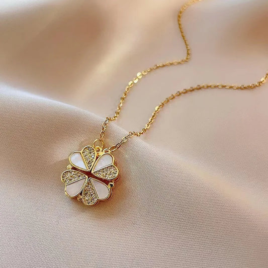 Royal Charm Clover Pendant – Luxurious Crystal Heart Necklace